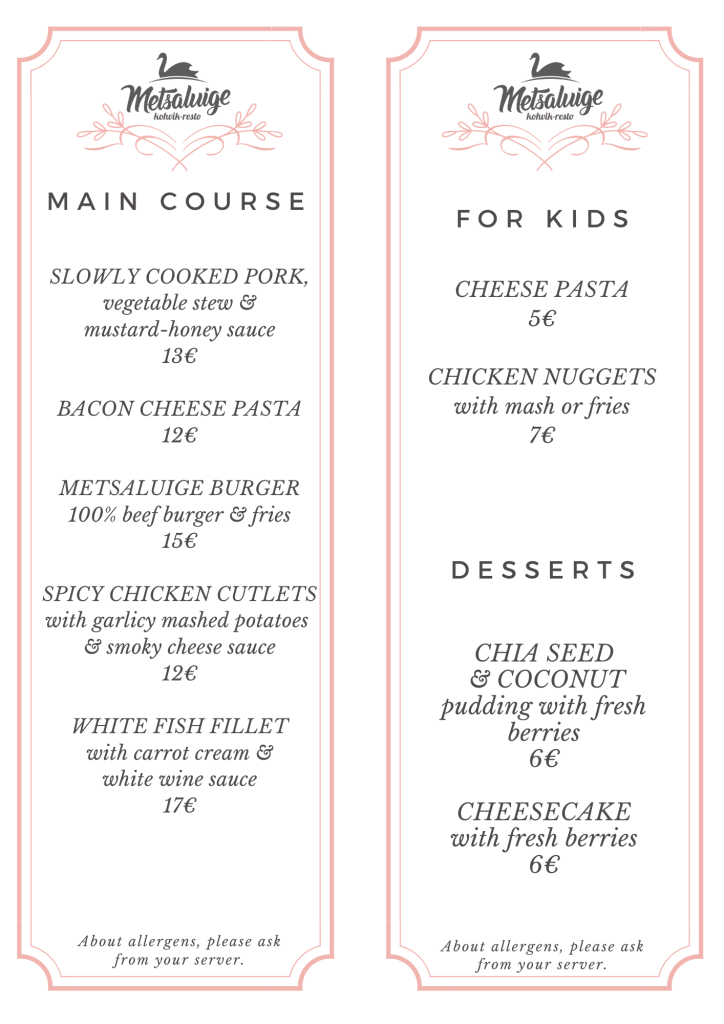 Metsaluige menu main course