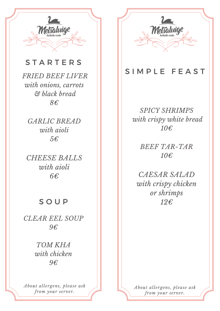 Metsaluige menu starters